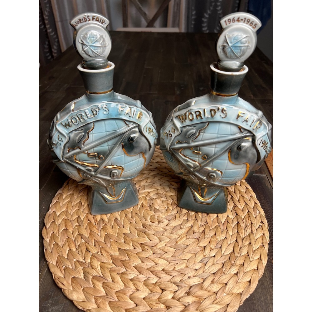 Vintage 1964-1965 New York World's Fair Ceramic Decanter Set of 2 EMPTY bottles